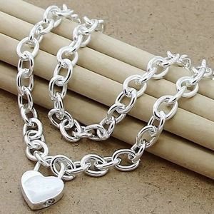 Sterling Silver Heart Lock Necklace, Chain Link